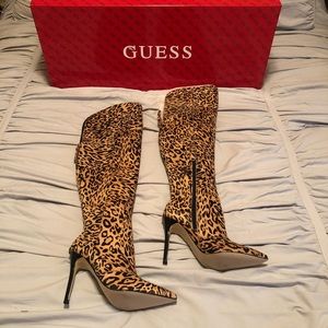 Guess Leopard Over the Knee Stiletto Boots Sz 5